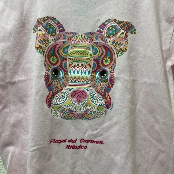 Pink Short Sleeve Tee With Colorful Dog Design Playa Del Carmen México Print - Picture 3 of 7
